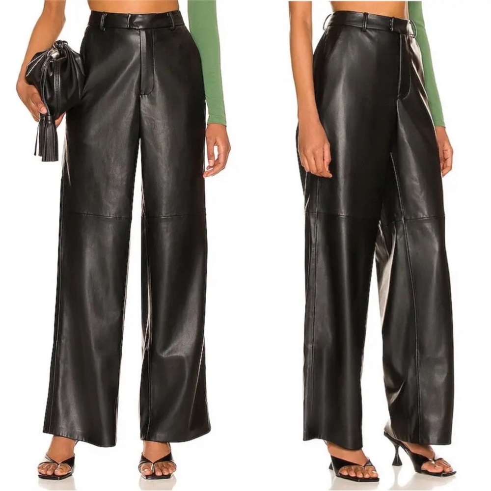 NWT black leather trouser wide leg, Saks Fifth Ave